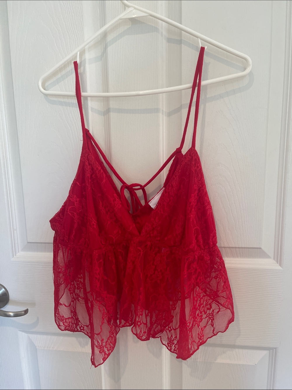 Red Lace Strappy Chemise with Delicate Back Tie